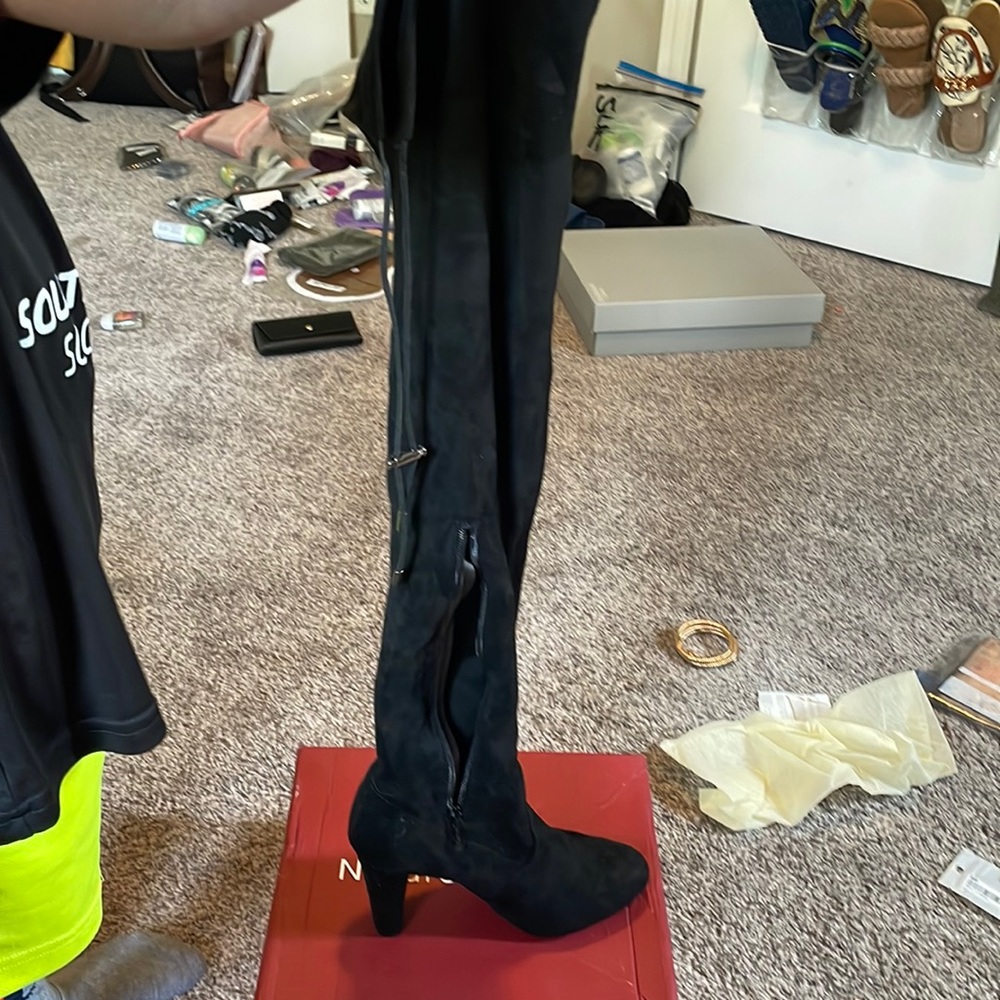 Tall thick heel over knee boots